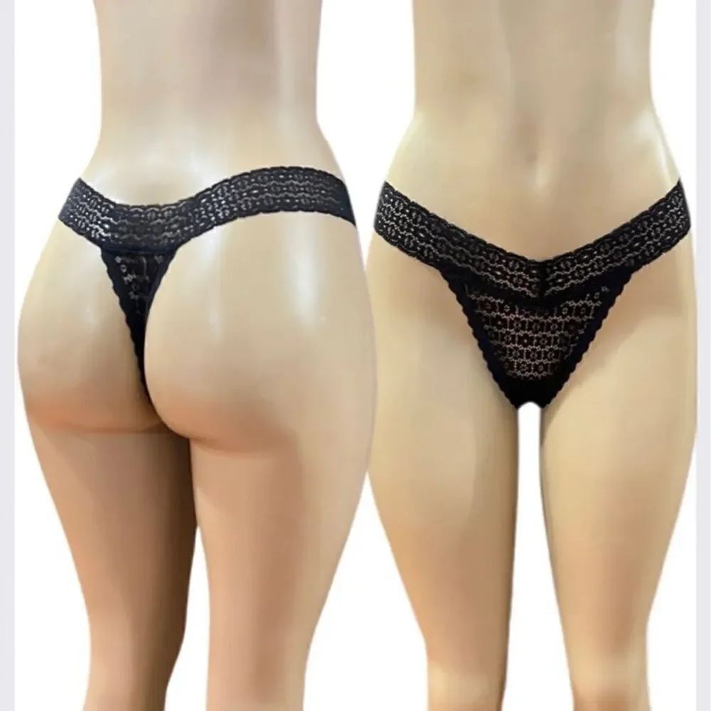 Victoria’s Secret sexy floral lace thong panty Black Medium
